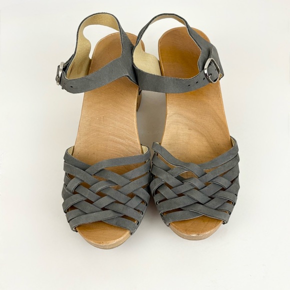 Kulik Swedish Handmade Gray Leather Basket Wooden Sandal Clogs Womens EU 37 US 7 - Picture 8 of 16